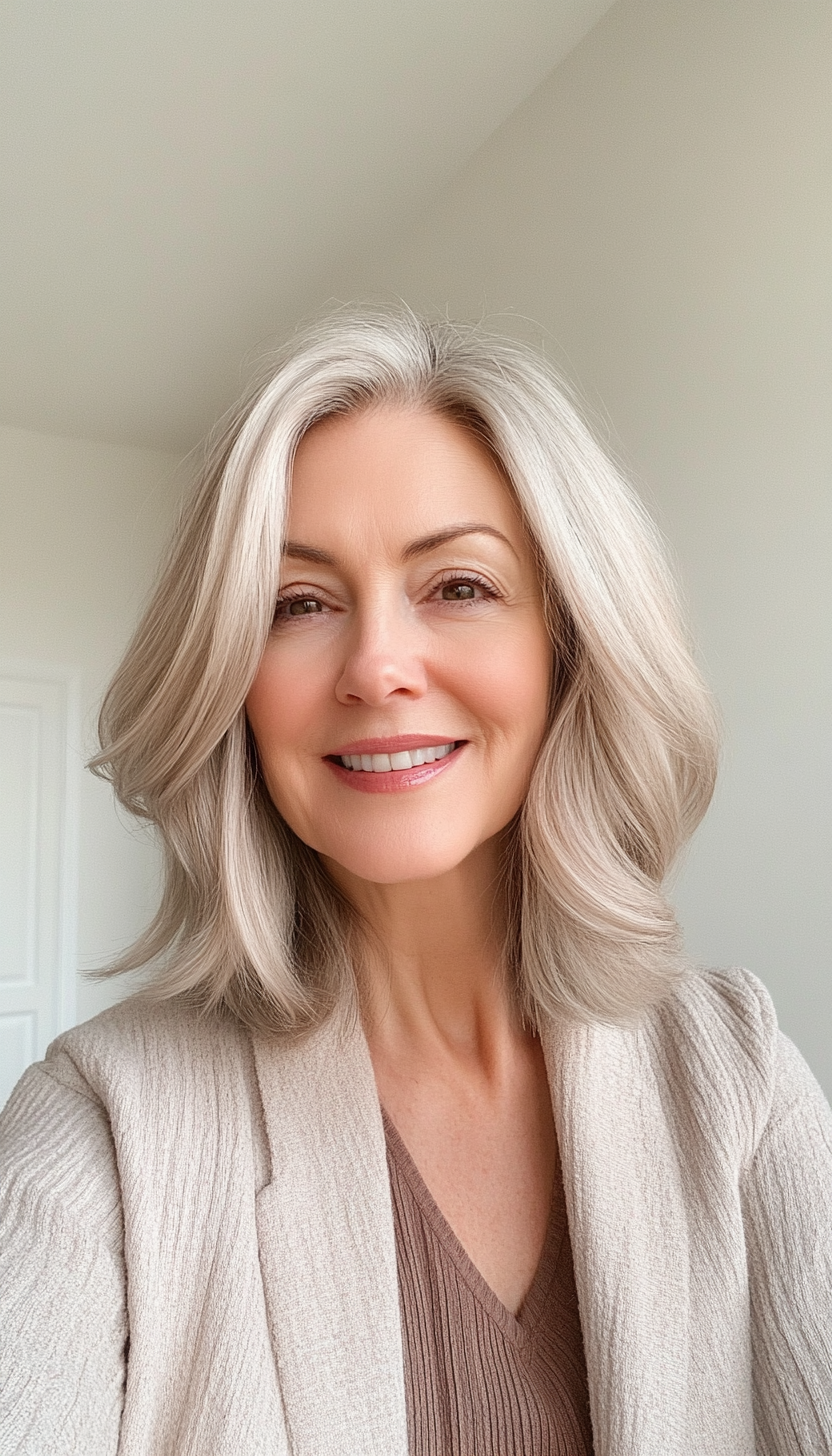 23. Soft Beige Blonde Layered Bob (Medium Length Hairstyles For Women Over 60) - Medium Length Hairstyles For Women Over 60