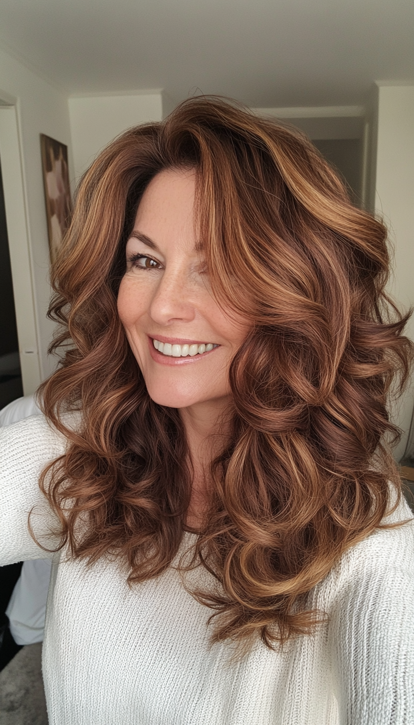 24. Warm Honey Brunette with Soft Curls (Medium Length Hairstyles For Women Over 60) - Medium Length Hairstyles For Women Over 60