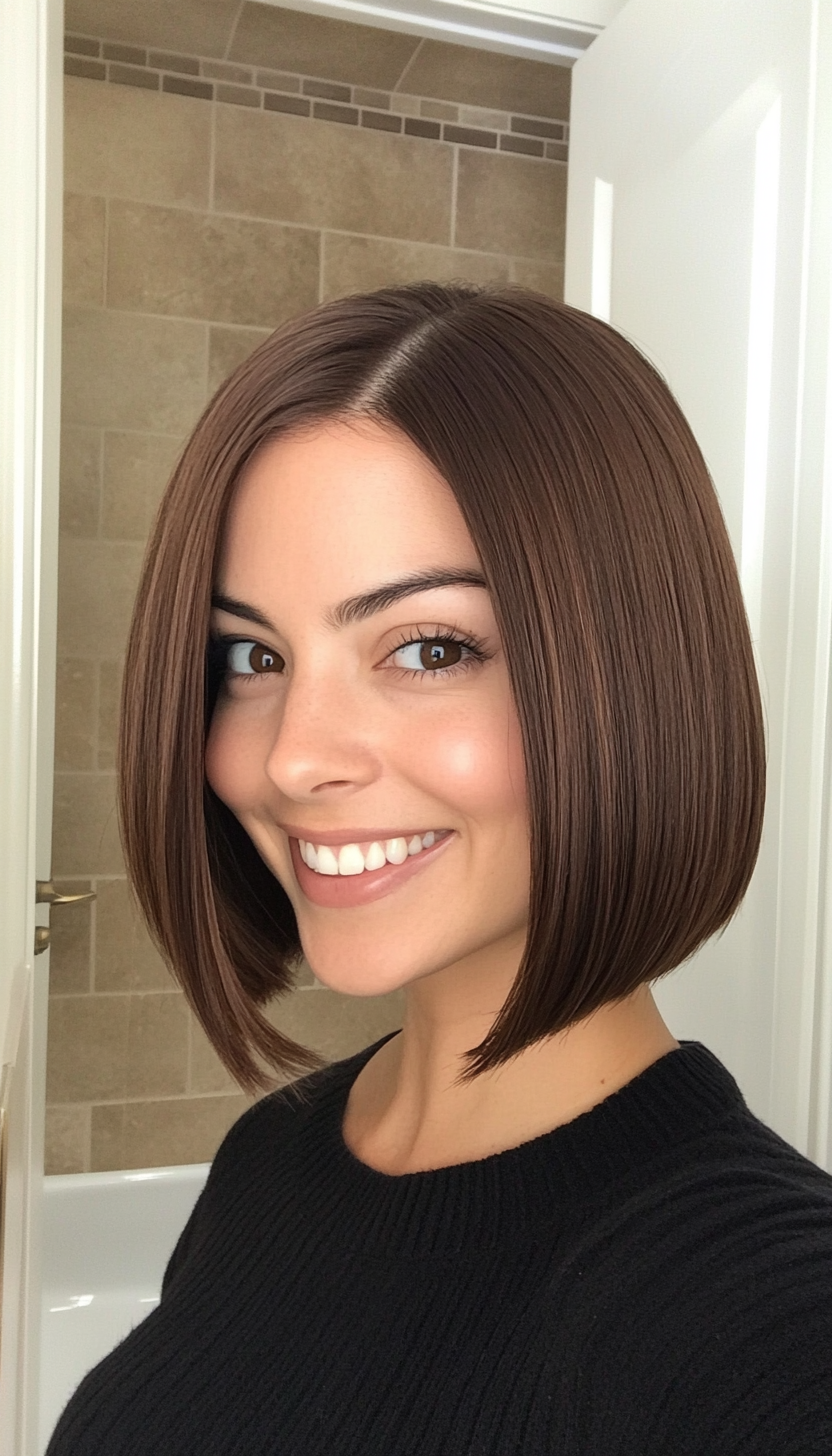 1. Classic Chestnut Blunt Bob (Medium Bob Hairstyles) - Medium Bob Hairstyles