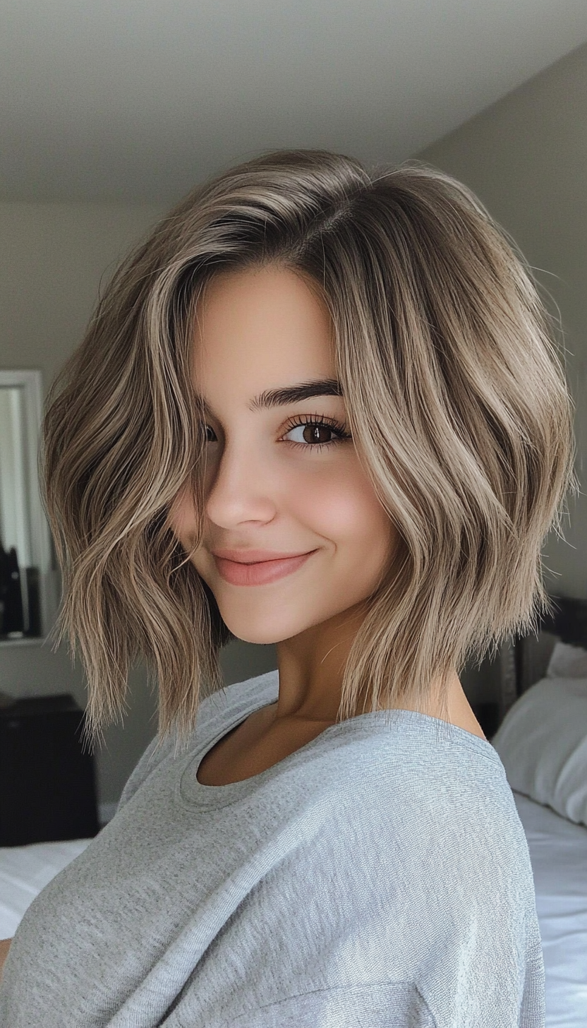 3. Ash Brown Textured Bob (Medium Bob Hairstyles) - Medium Bob Hairstyles