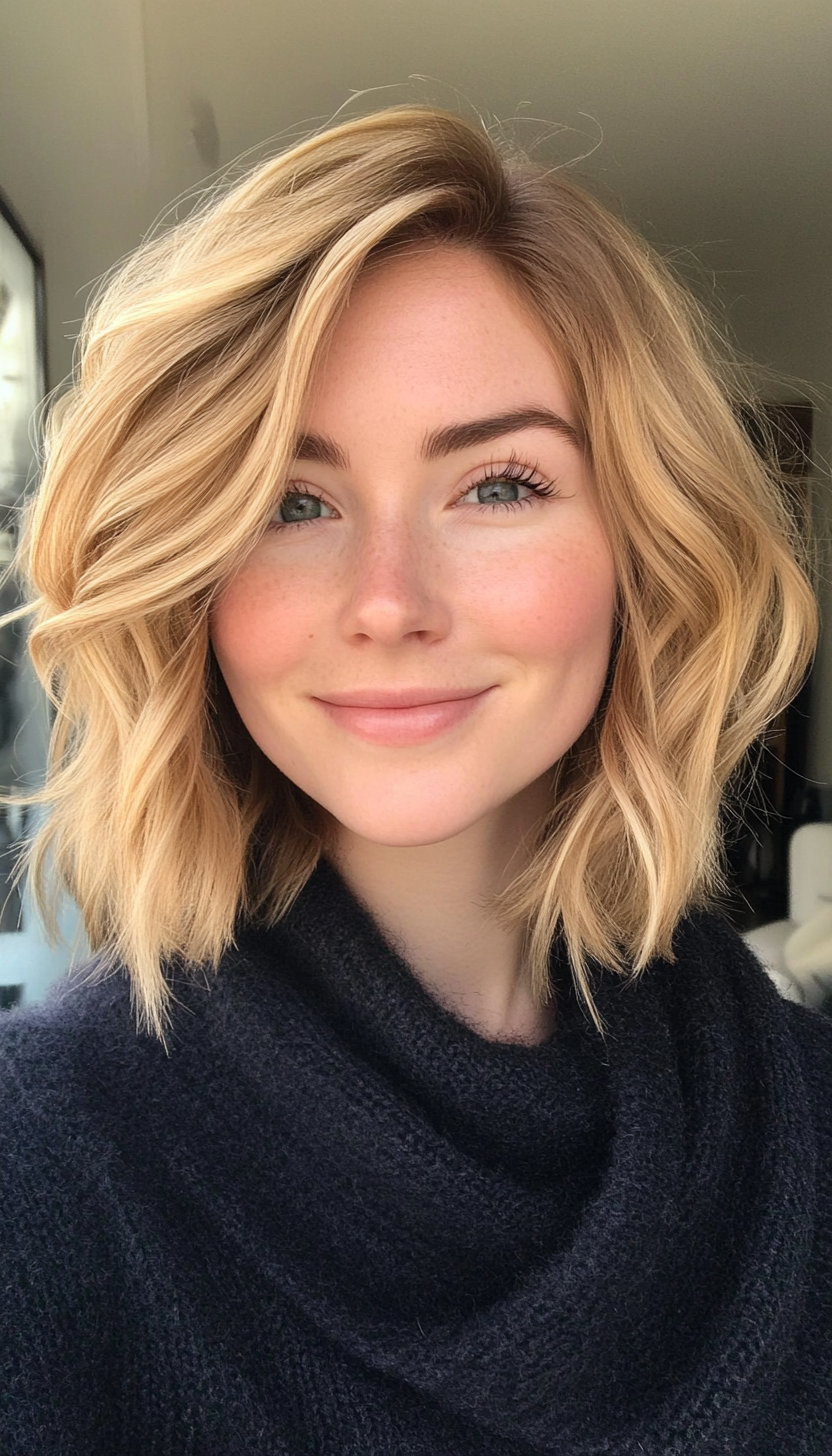 5. Honey Blonde Wavy Bob (Medium Bob Hairstyles) - Medium Bob Hairstyles