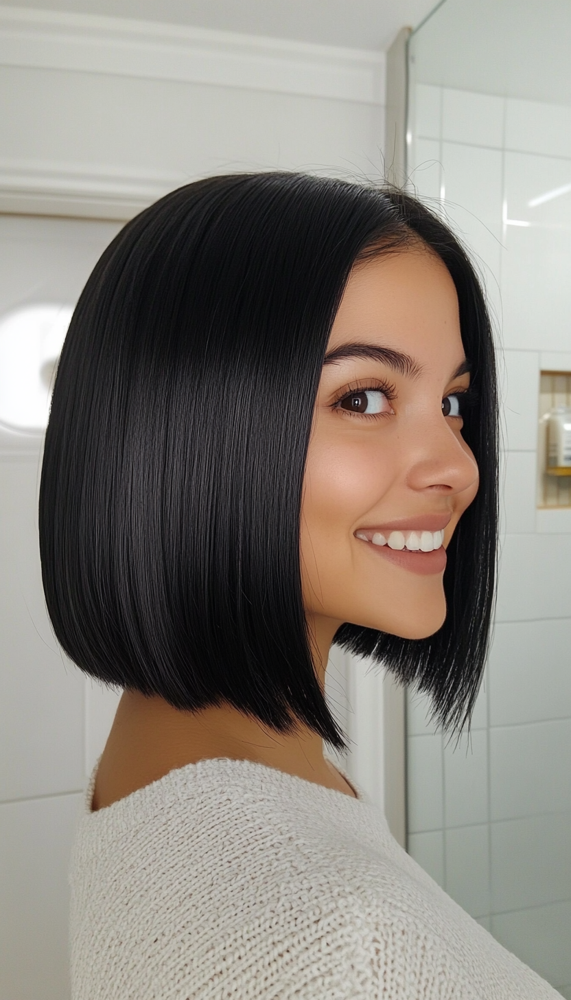 6. Soft Black Sleek Bob (Medium Bob Hairstyles) - Medium Bob Hairstyles