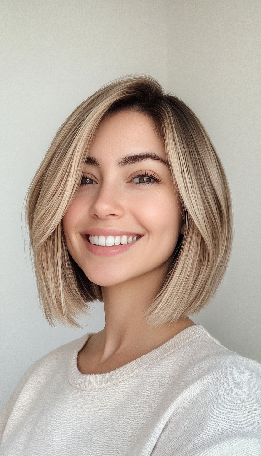 8. Sandy Blonde Angled Bob (Medium Bob Hairstyles) - Medium Bob Hairstyles