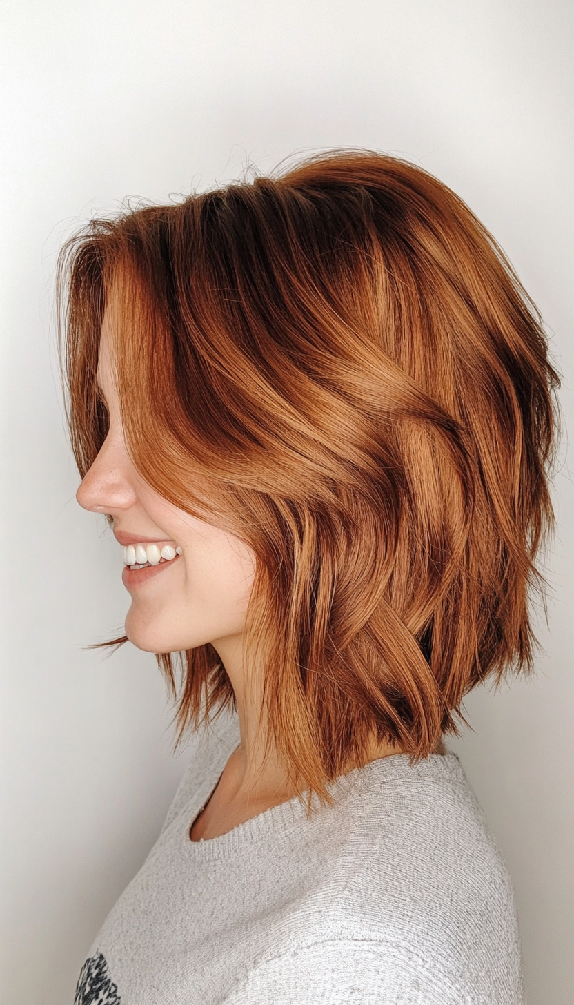 9. Copper Brown Feathered Bob (Medium Bob Hairstyles) - Medium Bob Hairstyles