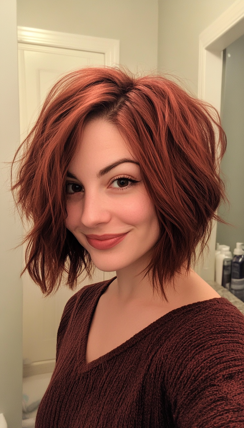 10. Deep Auburn Shaggy Bob (Medium Bob Hairstyles) - Medium Bob Hairstyles