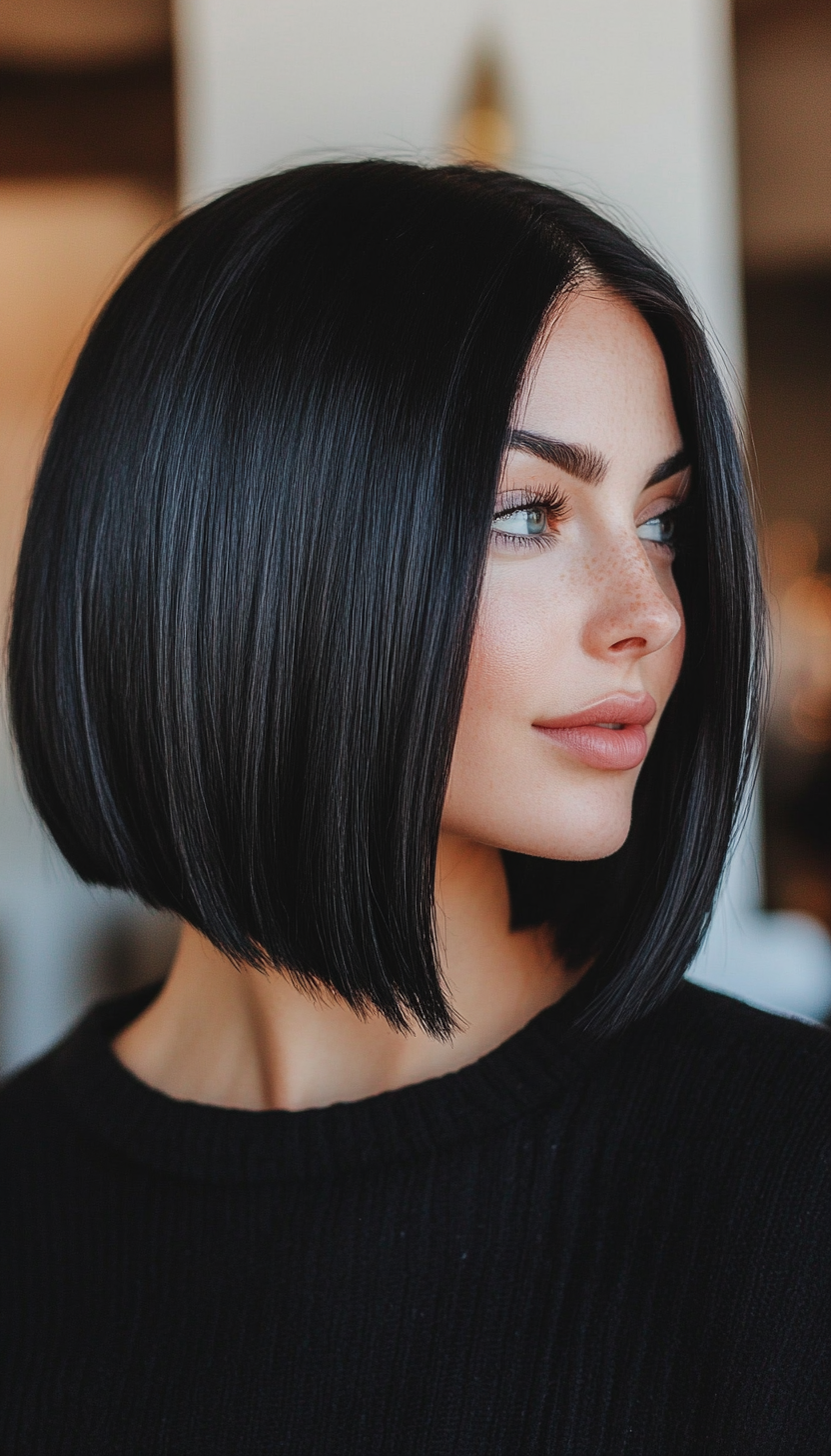 17. Raven Black Glossy Bob (Medium Bob Hairstyles) - Medium Bob Hairstyles