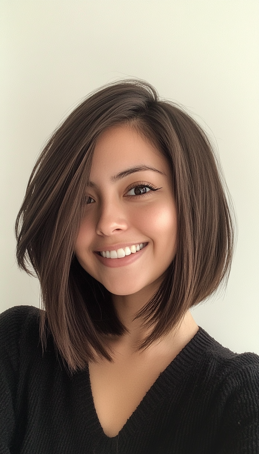20. Espresso Layered Bob with Side Part (Medium Bob Hairstyles) - Medium Bob Hairstyles