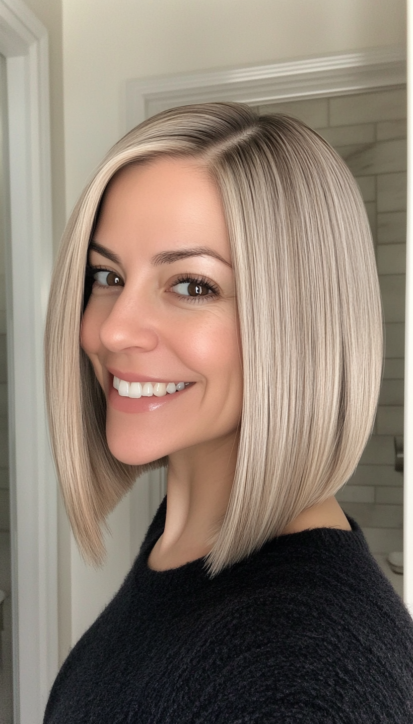 21. Ash Blonde Straight Bob (Medium Bob Hairstyles) - Medium Bob Hairstyles