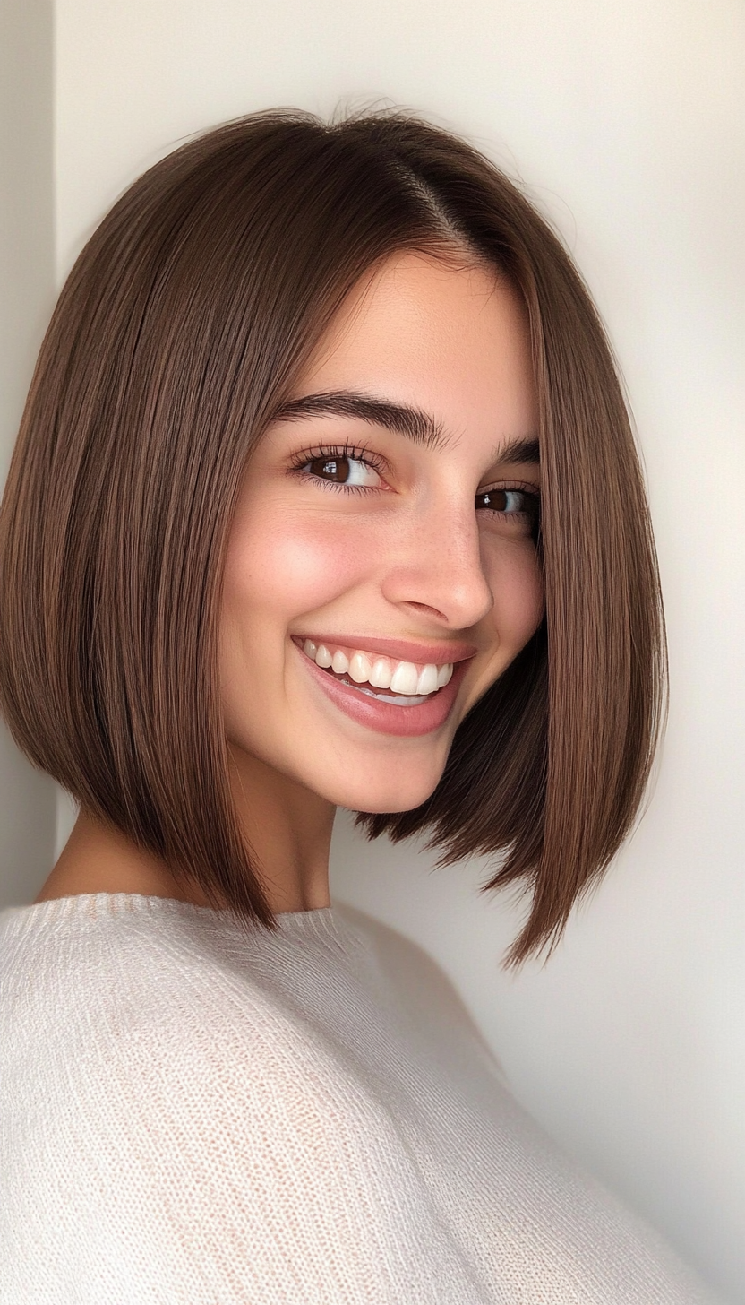 24. Mocha Brown A-Line Bob (Medium Bob Hairstyles) - Medium Bob Hairstyles