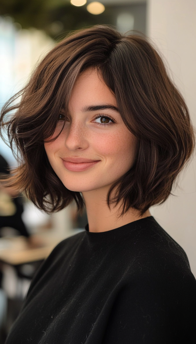 25. Dark Chestnut Bob with Layers (Medium Bob Hairstyles) - Medium Bob Hairstyles