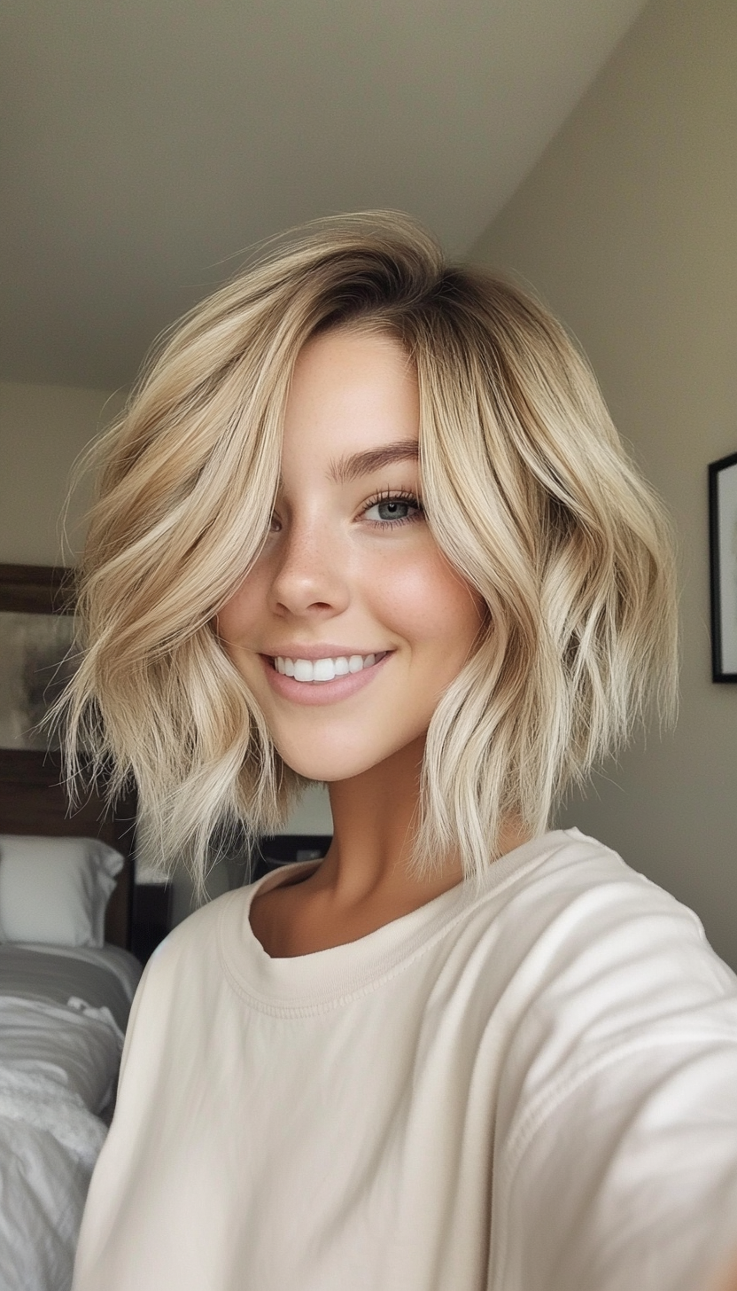 26. Sunlit Blonde Tousled Bob (Medium Bob Hairstyles) - Medium Bob Hairstyles
