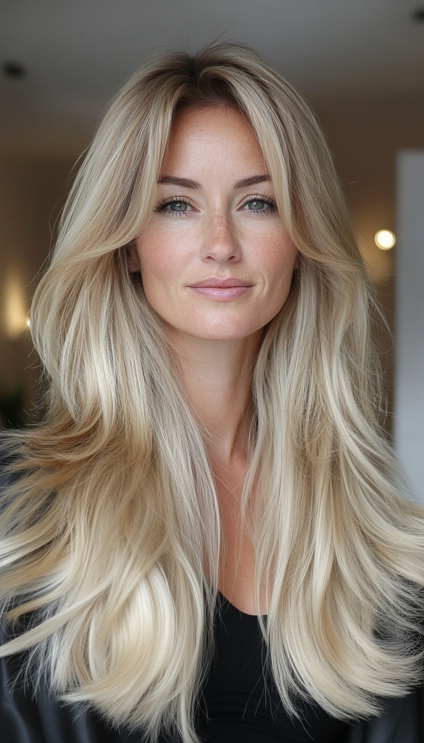 19. Natural Blonde Blunt Cut (Long Hairstyles For Women Over 40) - Long Hairstyles For Women Over 40