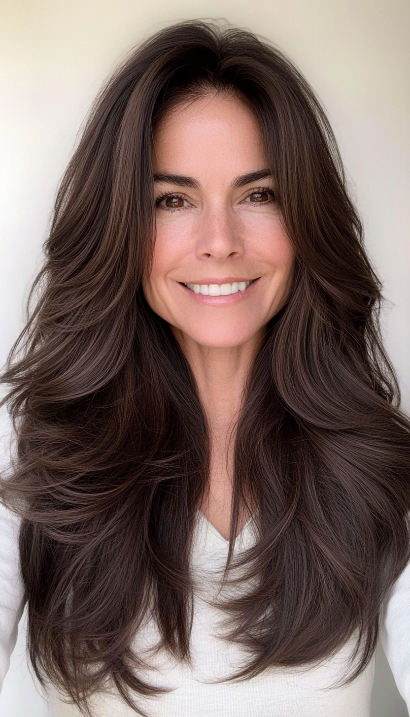 20. Dark Brown with Wispy Layers (Long Hairstyles For Women Over 40) - Long Hairstyles For Women Over 40