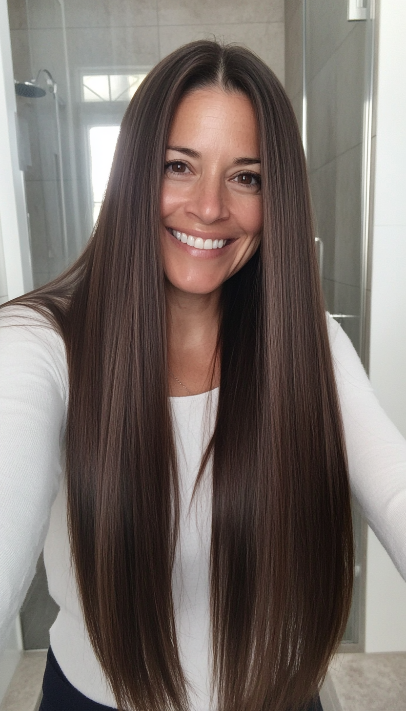 15. Espresso Brown Straight Cut (Long Hairstyles For Women Over 40) - Long Hairstyles For Women Over 40