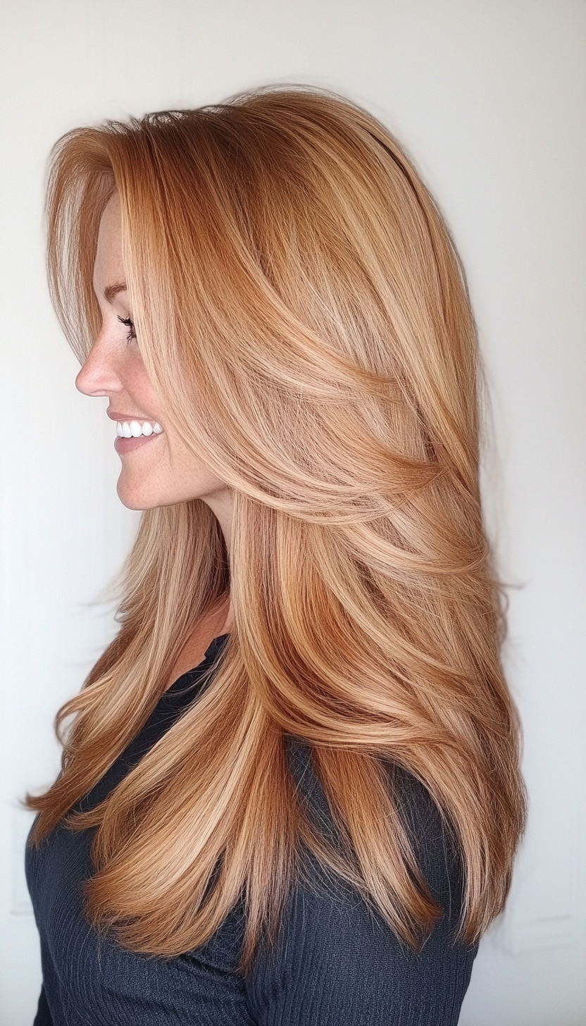16. Strawberry Blonde Loose Layers (Long Hairstyles For Women Over 40) - Long Hairstyles For Women Over 40