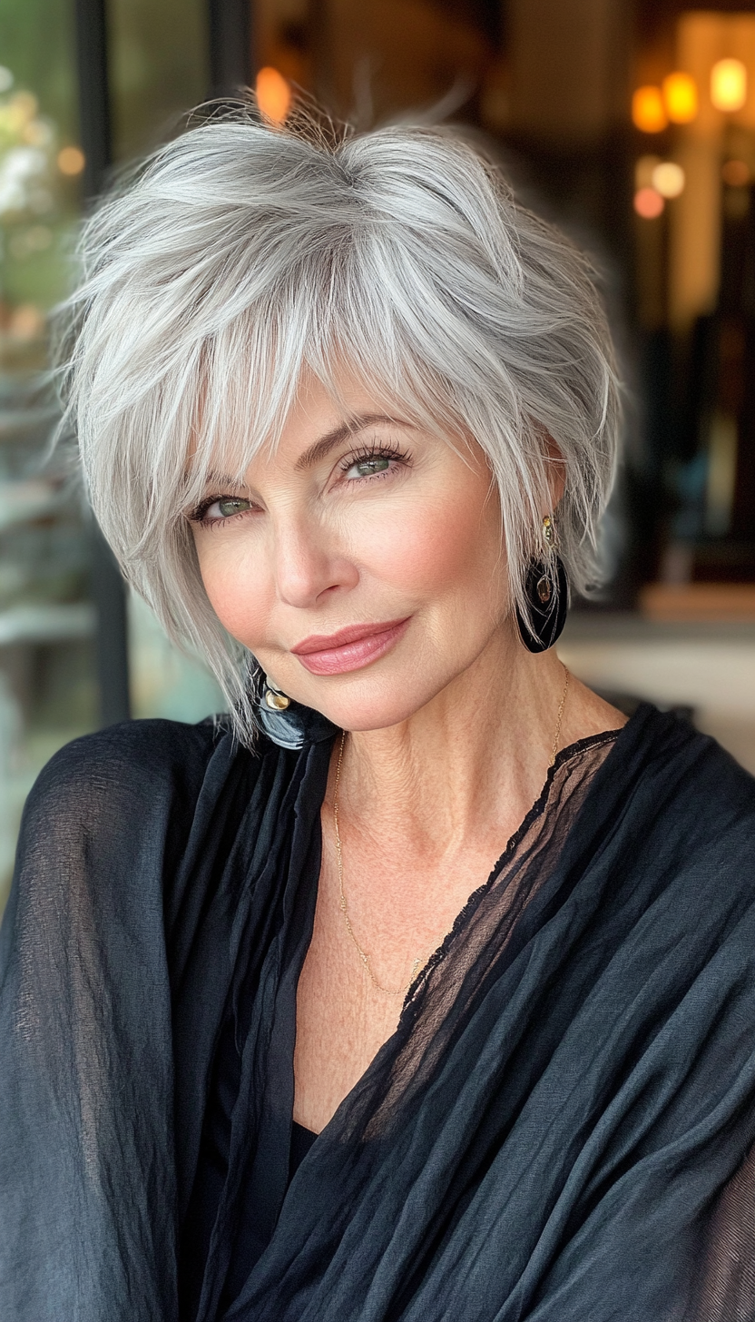 10. Frosted Gray Pixie Shag (Short Shag Haircuts With Bangs For Older Women) - Short Shag Haircuts With Bangs For Older Women