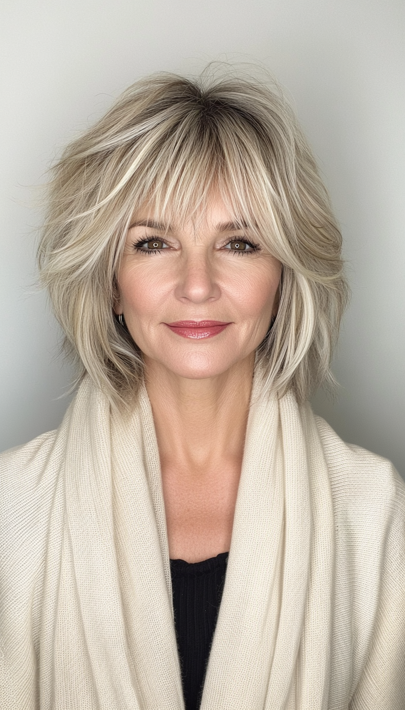 17. Golden Blonde Shag with Subtle Highlights (Short Shag Haircuts With Bangs For Older Women) - Short Shag Haircuts With Bangs For Older Women