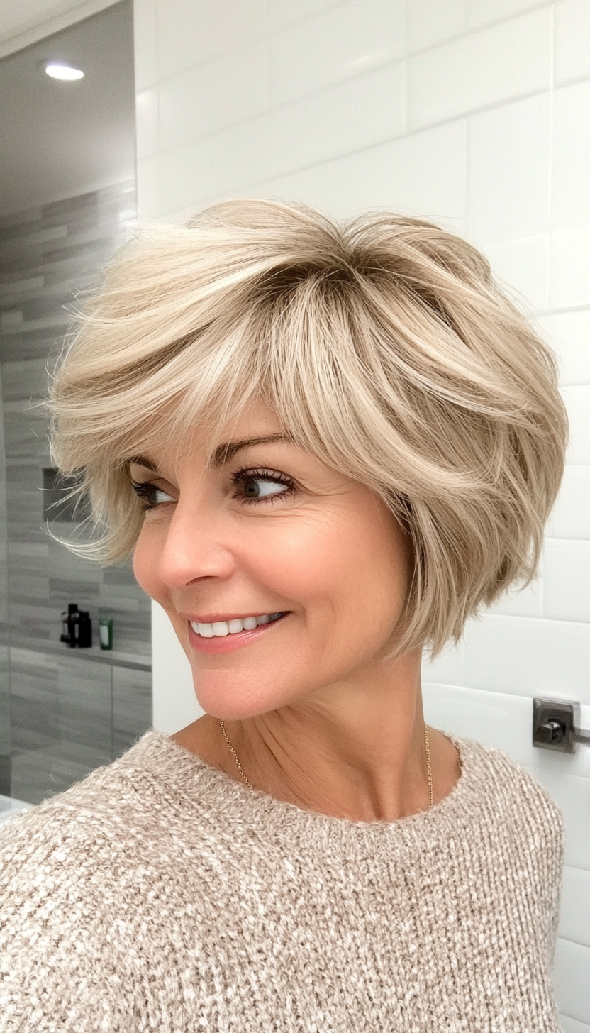 18. Platinum Blonde Shag with Piecey Layers (Short Shag Haircuts With Bangs For Older Women) - Short Shag Haircuts With Bangs For Older Women