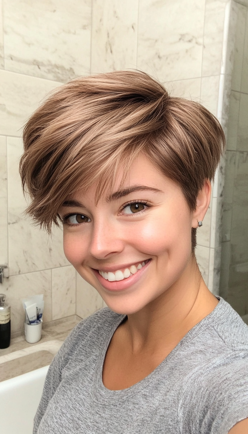 3. Ash Brown Feathered Pixie (Short Pixie Haircuts) - Short Pixie Haircuts