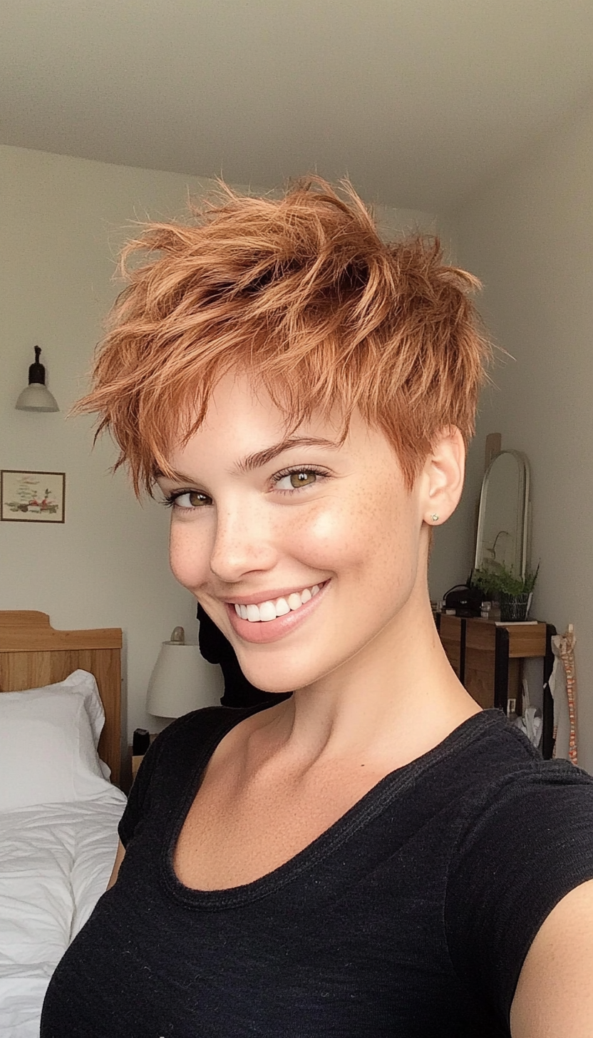 6. Light Auburn Textured Pixie (Short Pixie Haircuts) - Short Pixie Haircuts