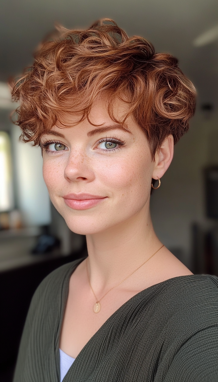 8. Honey Brown Curled Pixie (Short Pixie Haircuts) - Short Pixie Haircuts
