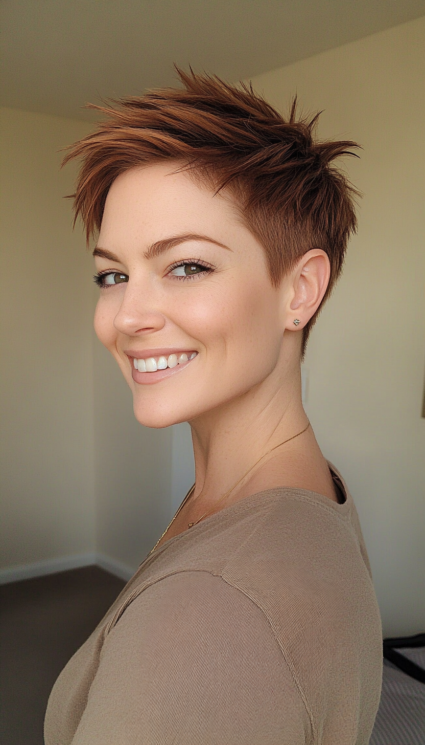 11. Warm Chestnut Spiky Pixie (Short Pixie Haircuts) - Short Pixie Haircuts
