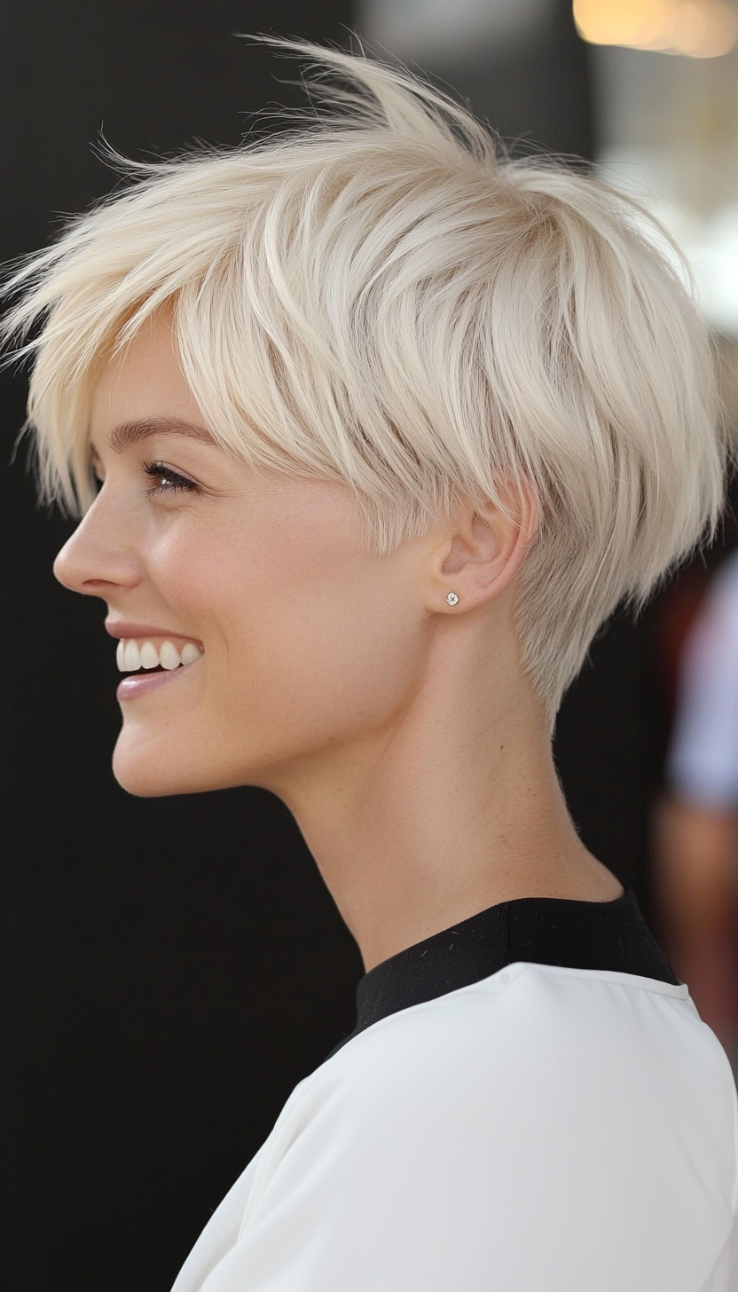 14. Platinum Blonde Undone Pixie (Short Pixie Haircuts) - Short Pixie Haircuts