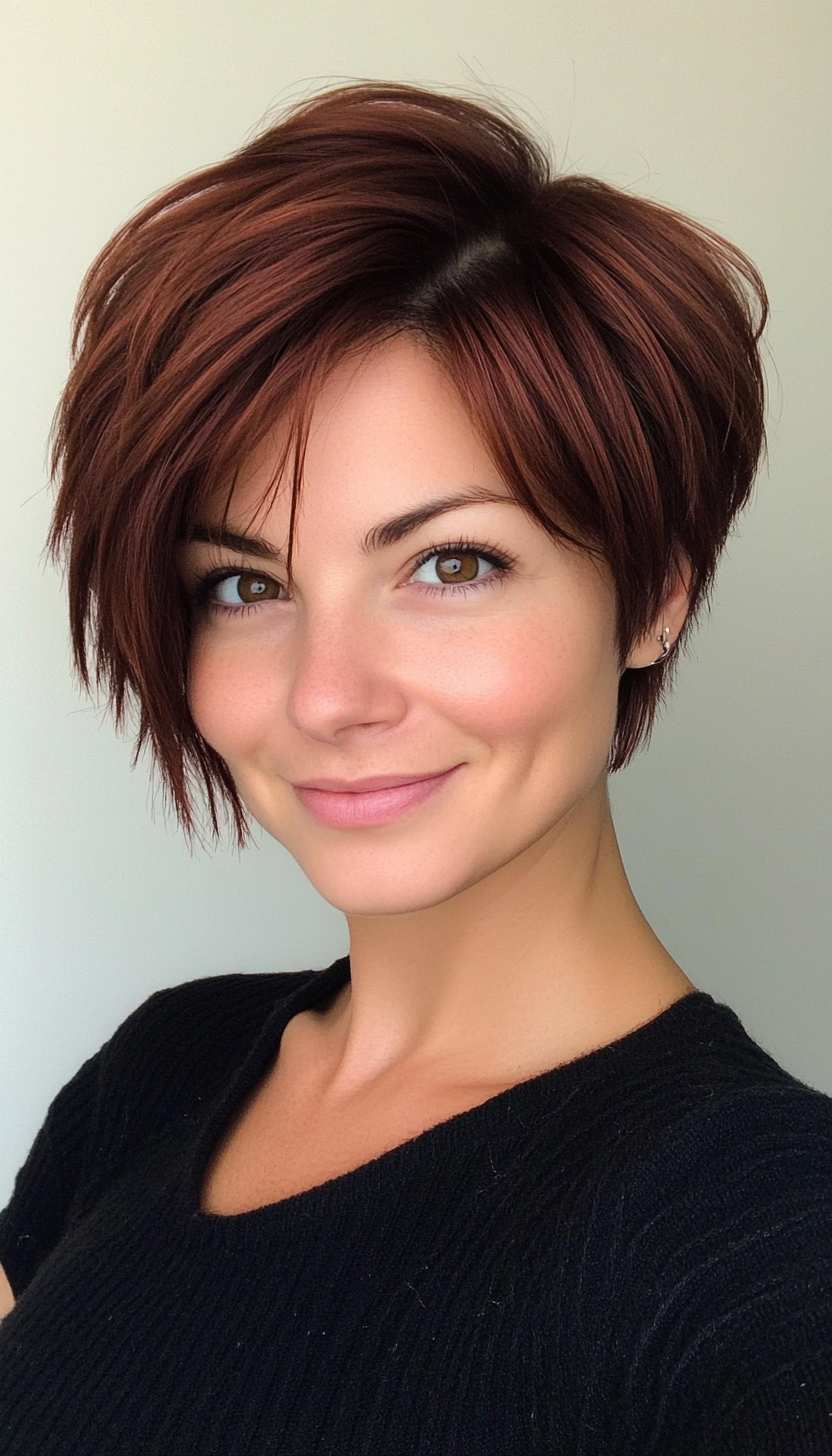 15. Mahogany Layered Pixie Bob (Short Pixie Haircuts) - Short Pixie Haircuts