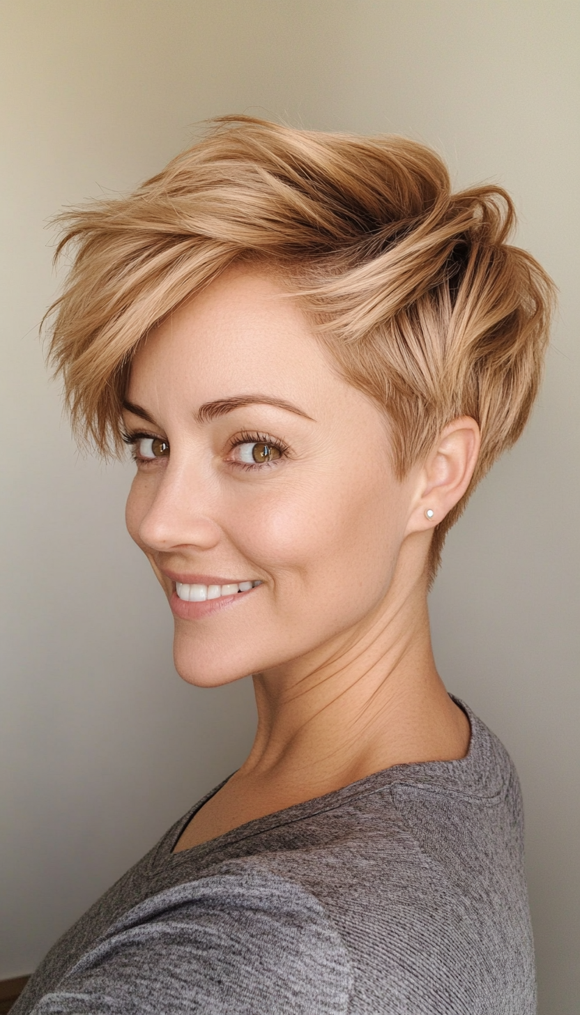 21. Honey Blonde Piece-y Pixie (Short Pixie Haircuts) - Short Pixie Haircuts