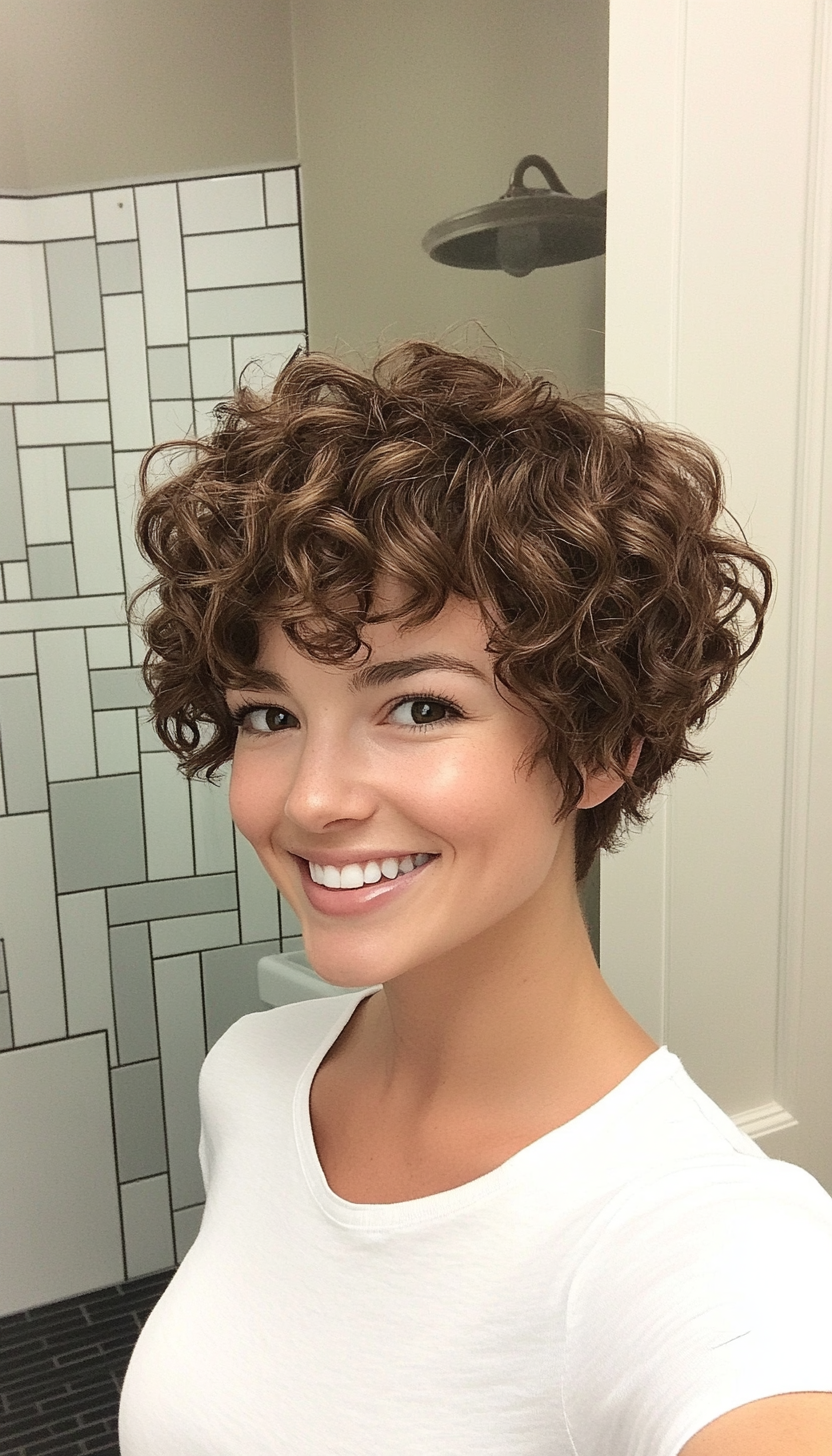 26. Rich Walnut Curly Pixie (Short Pixie Haircuts) - Short Pixie Haircuts