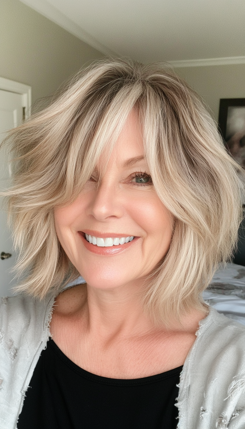 2. Golden Blonde Choppy Shag (Shaggy Hairstyles For Older Women) - Shaggy Hairstyles For Older Women