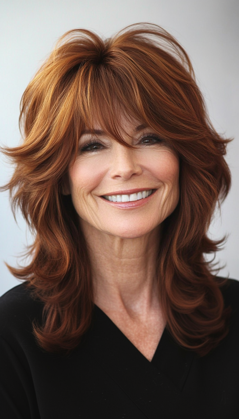 4. Rich Auburn Layered Shag (Shaggy Hairstyles For Older Women) - Shaggy Hairstyles For Older Women