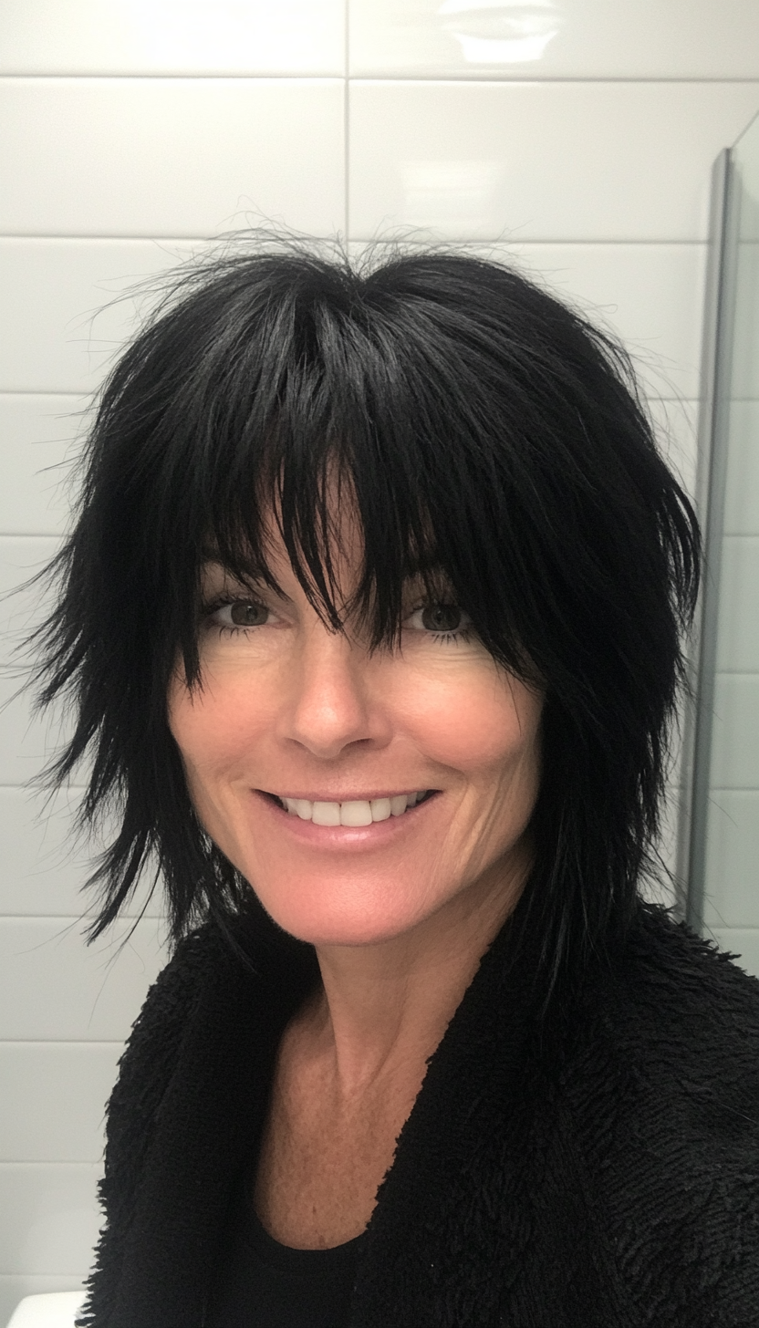 8. Natural Black Tapered Shag (Shaggy Hairstyles For Older Women) - Shaggy Hairstyles For Older Women