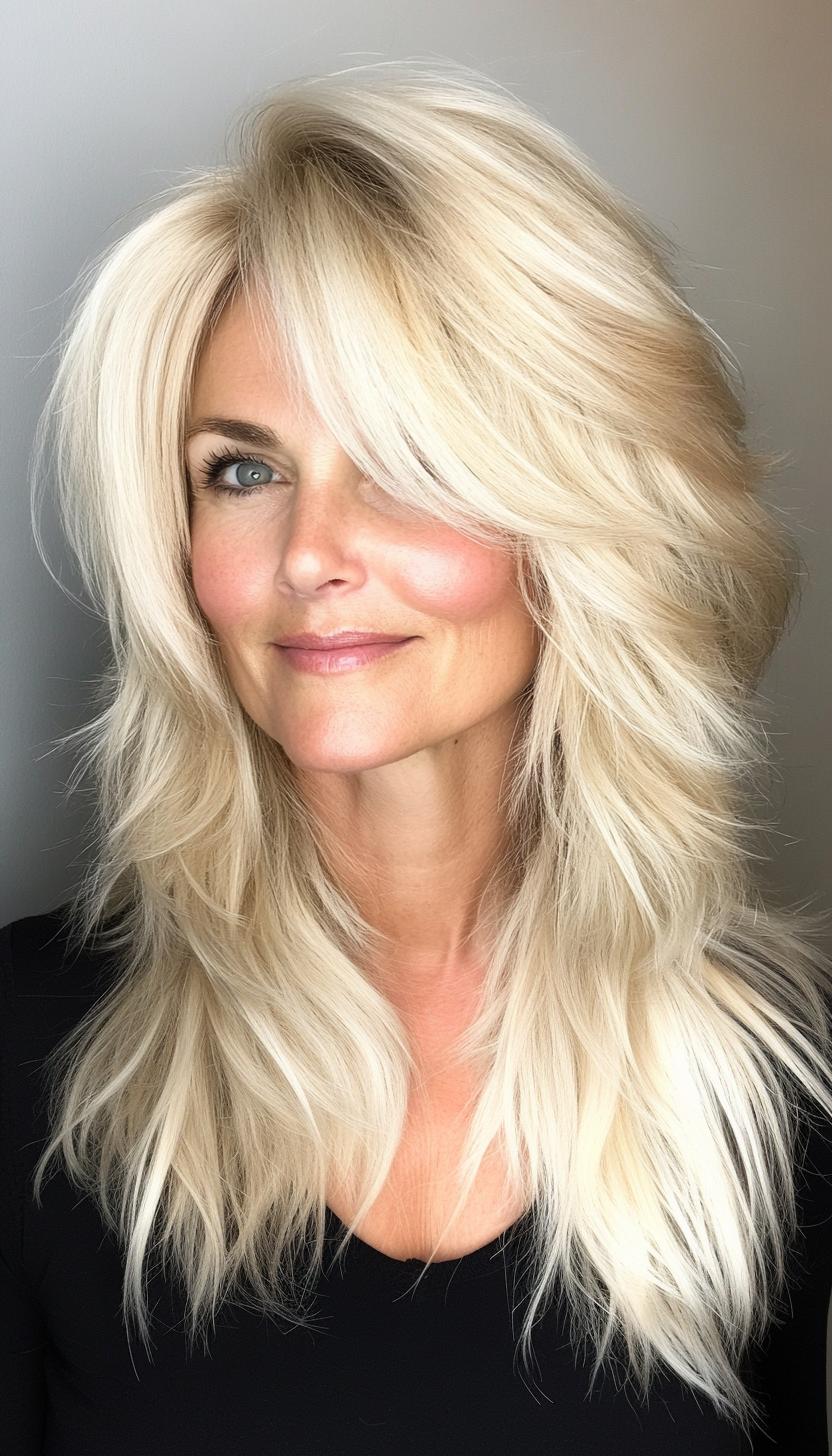 9. Platinum Blonde Layered Shag (Shaggy Hairstyles For Older Women) - Shaggy Hairstyles For Older Women