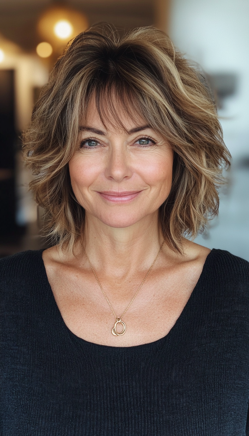 13. Golden Brown Tousled Shag (Shaggy Hairstyles For Older Women) - Shaggy Hairstyles For Older Women