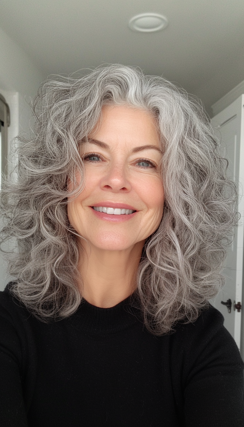 17. Pewter Gray Curly Shag (Shaggy Hairstyles For Older Women) - Shaggy Hairstyles For Older Women
