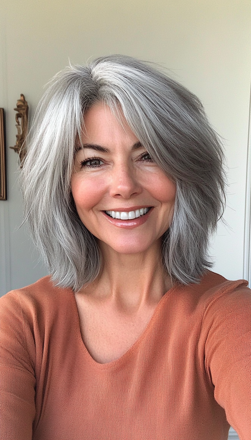 20. Icy Gray Textured Shag (Shaggy Hairstyles For Older Women) - Shaggy Hairstyles For Older Women