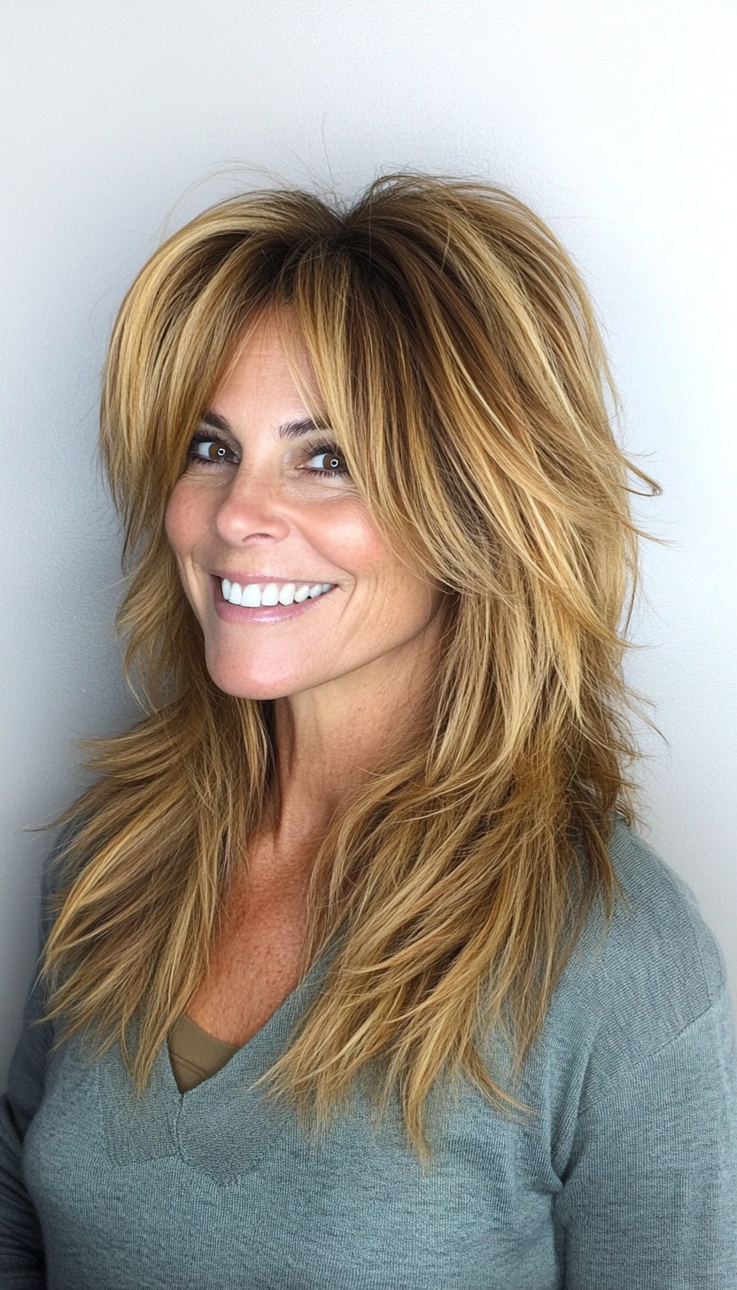 21. Golden Honey Shag with Razor Ends (Shaggy Hairstyles For Older Women) - Shaggy Hairstyles For Older Women