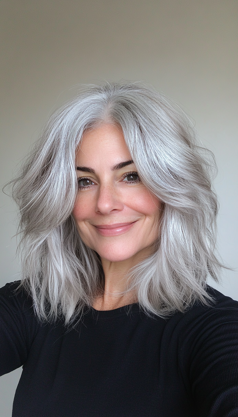 24. Silver Balayage Shag with Textured Layers (Shaggy Hairstyles For Older Women) - Shaggy Hairstyles For Older Women