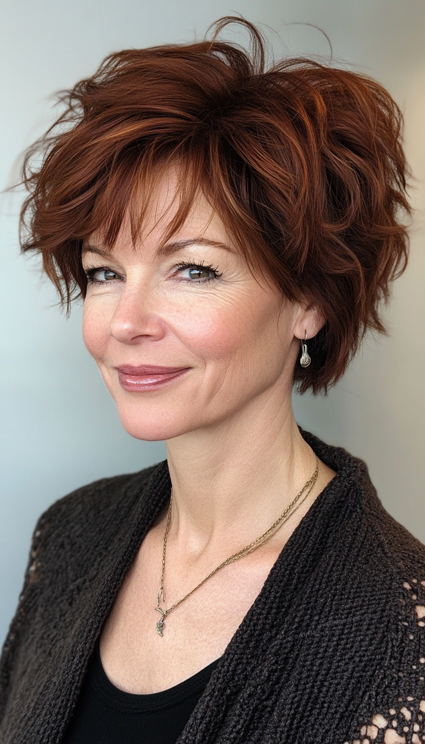 25. Rich Mahogany Short Shag (Shaggy Hairstyles For Older Women) - Shaggy Hairstyles For Older Women