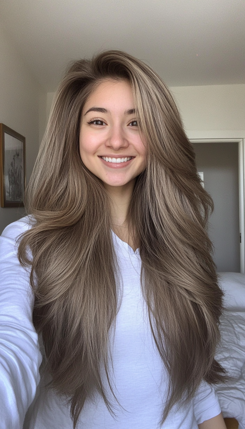 6. Long Feathered Layers in Ash Brown (Spring Hairstyles) - Spring Hairstyles