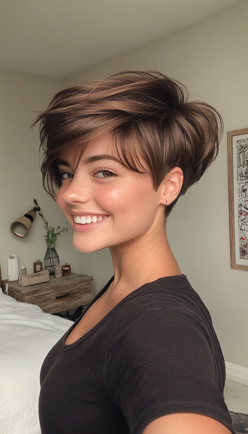 7. Side-Swept Pixie in Warm Chocolate Brown (Spring Hairstyles) - Spring Hairstyles