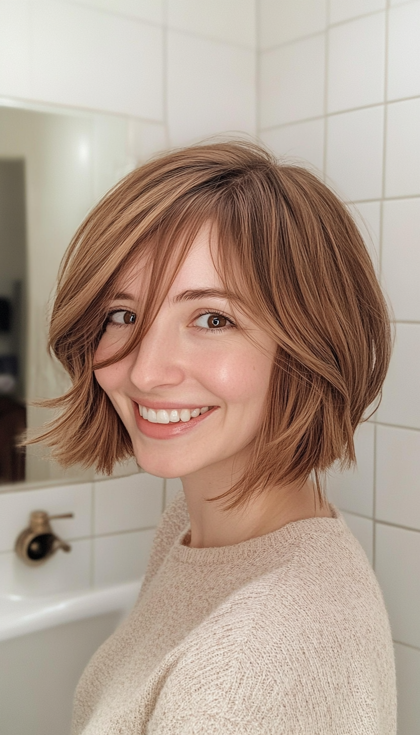 12. Curtain Fringe Bob in Sandy Brown (Spring Hairstyles) - Spring Hairstyles
