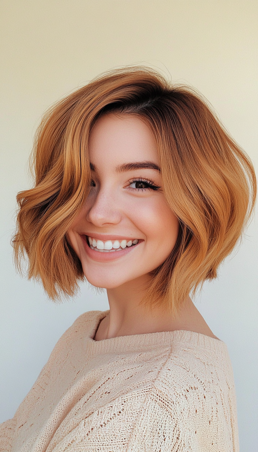 18. Short Layered Bob in Warm Amber (Spring Hairstyles) - Spring Hairstyles