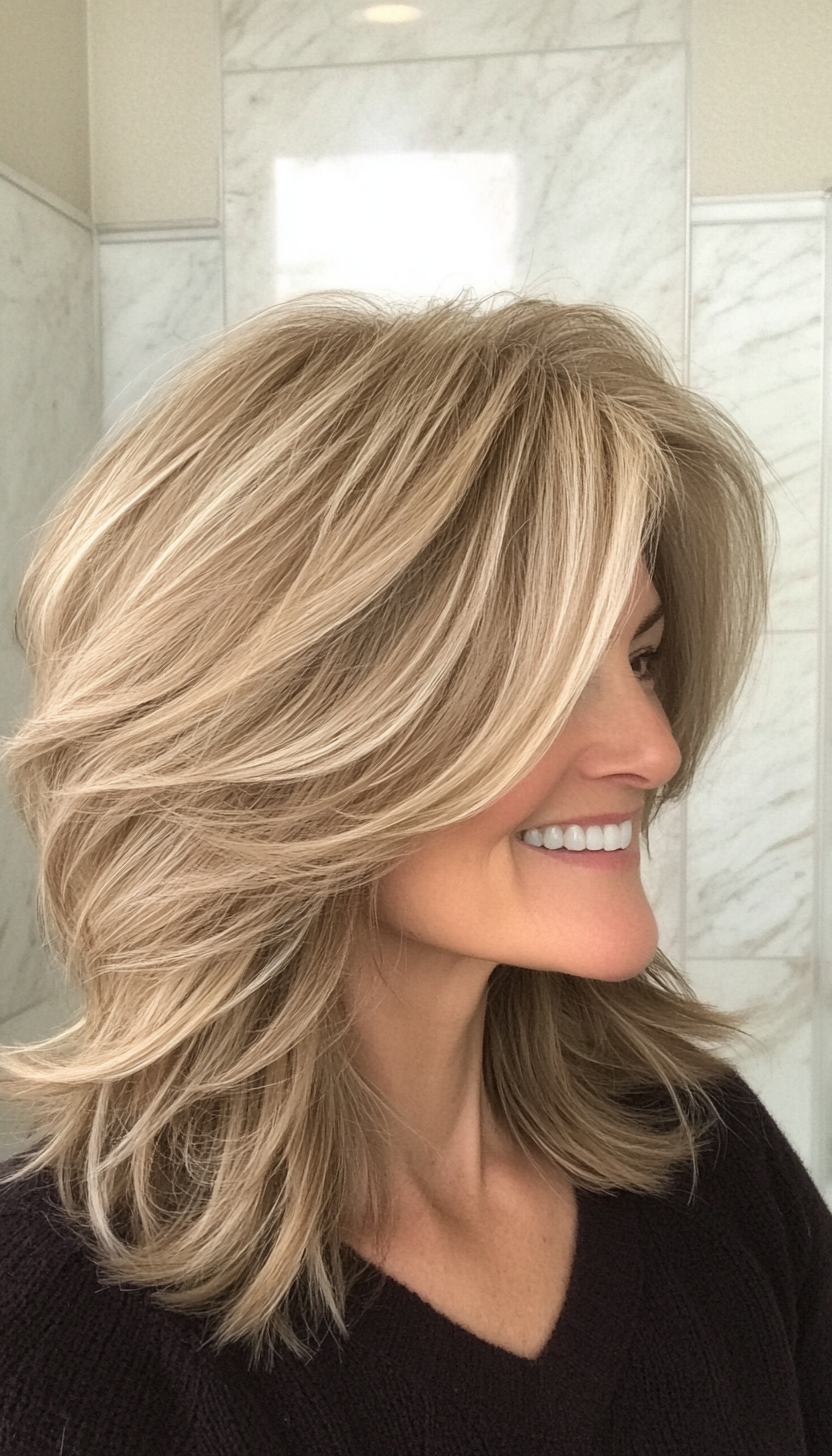 6. Shaggy Layers in Soft Caramel (Hairstyles For Older Women With Fine Hair) - Hairstyles For Older Women With Fine Hair
