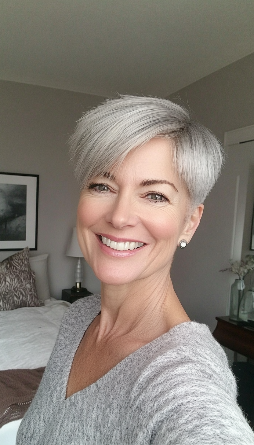 8. Sleek Pixie with Light Gray (Hairstyles For Older Women With Fine Hair) - Hairstyles For Older Women With Fine Hair
