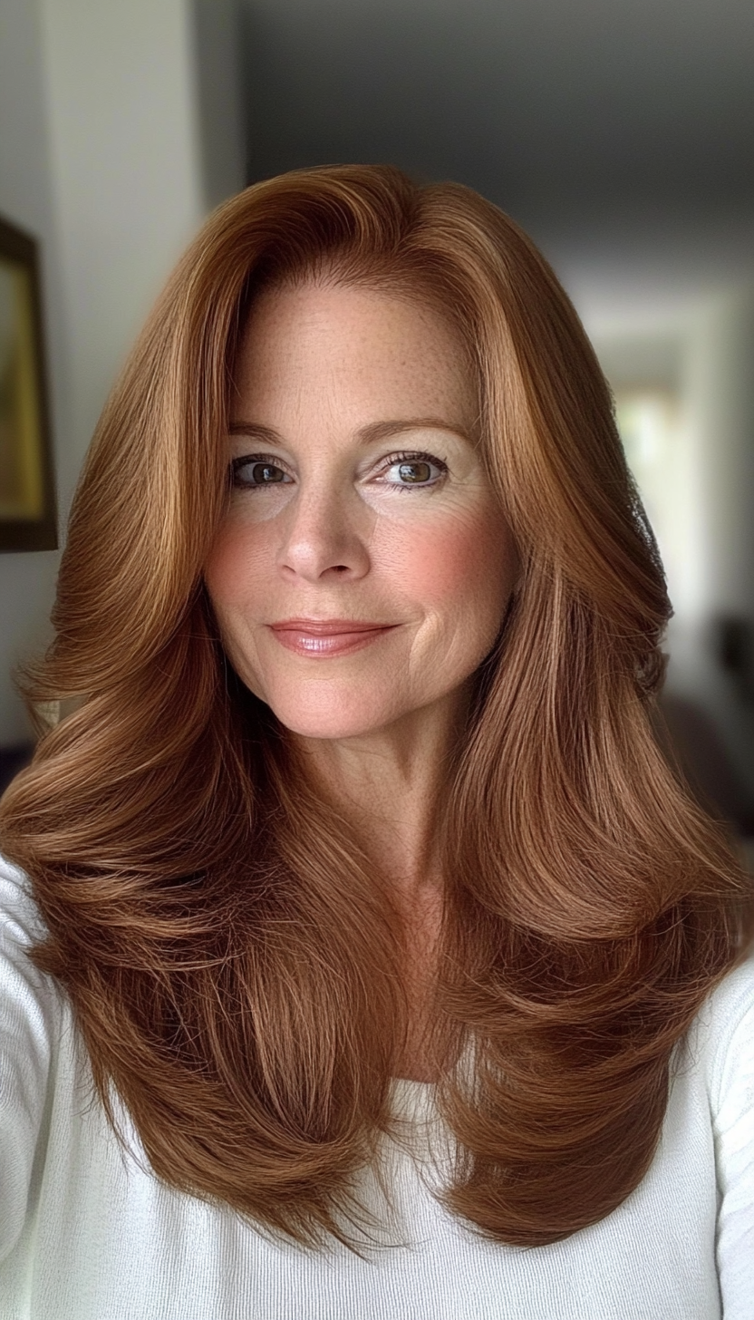 13. Long Layers in Warm Chestnut (Hairstyles For Older Women With Fine Hair) - Hairstyles For Older Women With Fine Hair