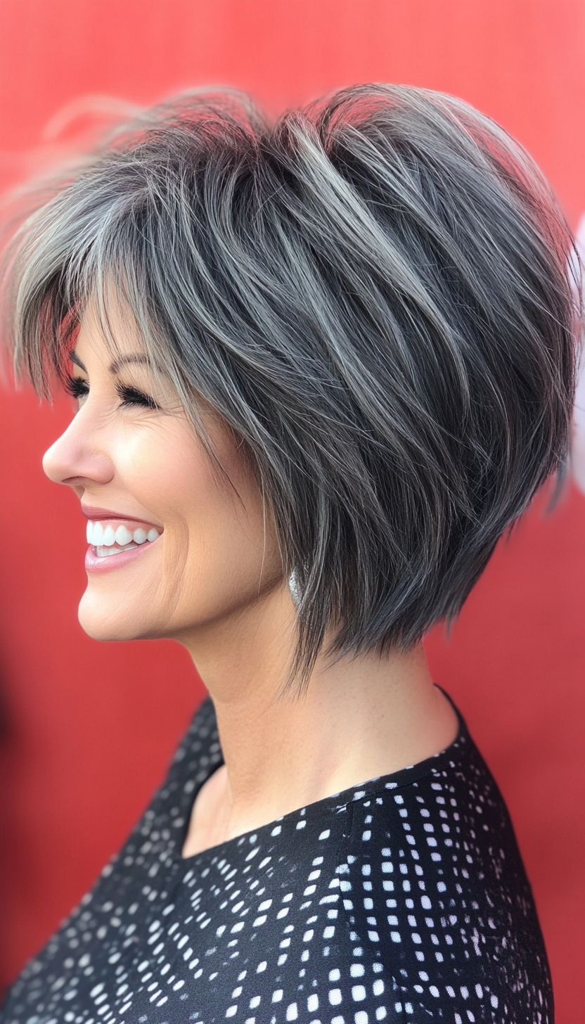 14. Short Shag in Charcoal Gray (Hairstyles For Older Women With Fine Hair) - Hairstyles For Older Women With Fine Hair