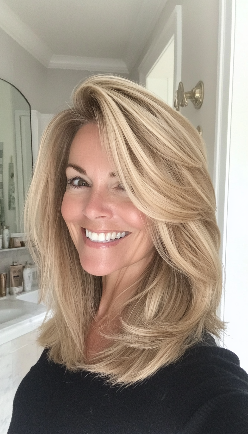 16. Face-Framing Layers in Honey Blonde (Hairstyles For Older Women With Fine Hair) - Hairstyles For Older Women With Fine Hair