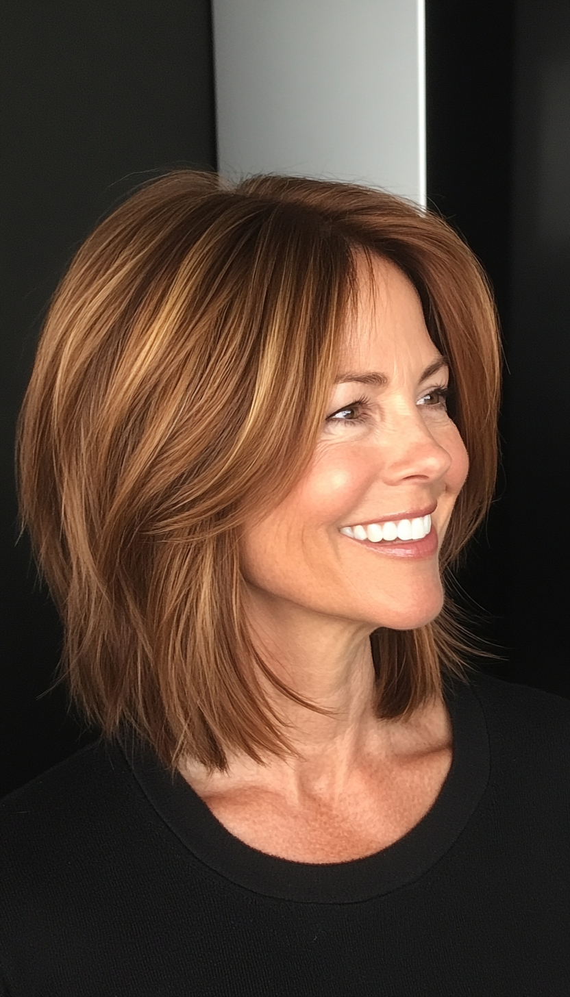 18. Choppy Lob in Cinnamon Brown (Hairstyles For Older Women With Fine Hair) - Hairstyles For Older Women With Fine Hair
